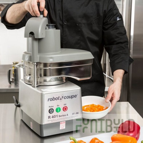 Robot Coupe R401 Combination Food Processor with 4.7 Qt. / 4.5 Liter Stainless Steel Bowl, Continuous Feed & 2 Discs - 1 1/2 hp