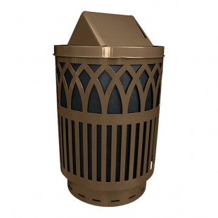 Witt Industries COV40P-SWT-BN Covington 40 Gallon Brown Steel Round Outdoor Decorative Trash Can with Swing Top Lid Witt Industries COV40P-SWT-BN Covington 40 Gallon Brown Steel Round Outdoor Decorative Trash Can with Swing Top Lid