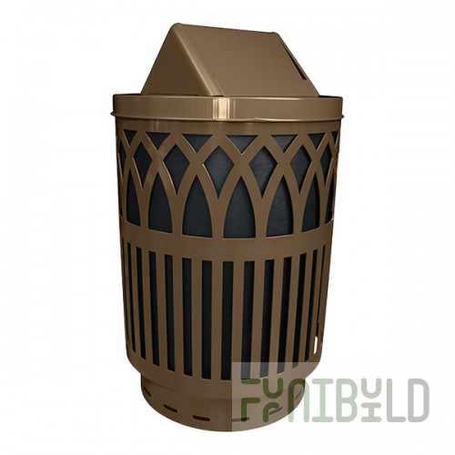 Witt Industries COV40P-SWT-BN Covington 40 Gallon Brown Steel Round Outdoor Decorative Trash Can with Swing Top Lid