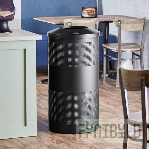Lancaster Table & Seating 23 Gallon Black Perforated Powder-Coated Metal Round Decorative Trash Can