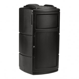 Commercial Zone 775901SE PolyTec 25 Gallon Black Square Side Entry Trash Can with Dual-Flipper Dome Lid and Tray Return