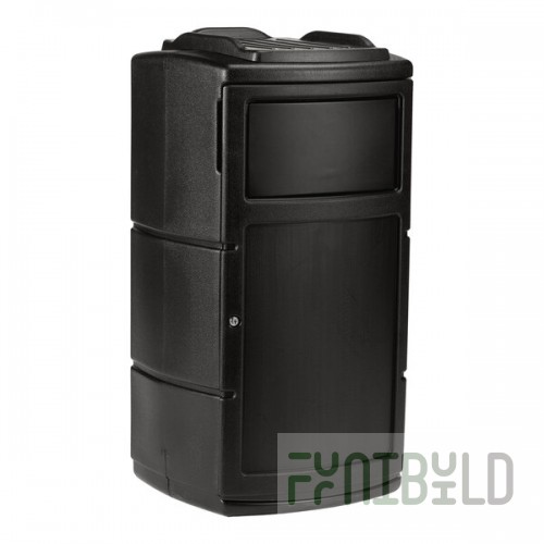 Commercial Zone 775901SE PolyTec 25 Gallon Black Square Side Entry Trash Can with Dual-Flipper Dome Lid and Tray Return