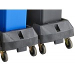 Lavex 69 Gallon 3-Stream Slim Rectangular Mobile Recycle Station with Black Drop Shot, Green Drop Shot, and Blue Bottle / Can Lids Lavex 69 Gallon 3-Stream Slim Rectangular Mobile Recycle Station with Black Drop Shot, Green Drop Shot, and Blue Bottle / Can Lids