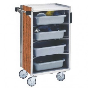 Lakeside 890VC Medium-Duty Stainless Steel Enclosed Bussing Cart with Ledge Rods and Victorian Cherry Finish - 17 5/8 Lakeside 890VC Medium-Duty Stainless Steel Enclosed Bussing Cart with Ledge Rods and Victorian Cherry Finish - 17 5/8