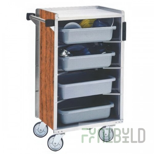 Lakeside 890VC Medium-Duty Stainless Steel Enclosed Bussing Cart with Ledge Rods and Victorian Cherry Finish - 17 5/8