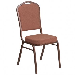 Flash Furniture FD-C01-COP-1-GG Hercules Brown Fabric Crown Back Stackable Banquet Chair with Copper Vein Frame