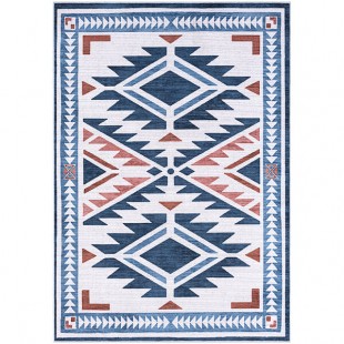 Abani Molana Collection 4' x 6' Beige / Blue Southwestern Diamond Area Rug