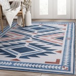 Abani Molana Collection 4' x 6' Beige / Blue Southwestern Diamond Area Rug Abani Molana Collection 4' x 6' Beige / Blue Southwestern Diamond Area Rug
