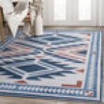 Abani Molana Collection 4' x 6' Beige / Blue Southwestern Diamond Area Rug Abani Molana Collection 4' x 6' Beige / Blue Southwestern Diamond Area Rug
