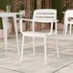 Lancaster Table & Seating Alto Cloud White Slat Back Resin Arm Chair