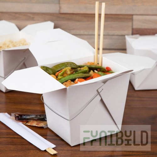 Fold-Pak 64WHWHITEM 64 oz. White Chinese / Asian Paper Take-Out Container with Wire Handle - 200/Case