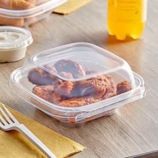 Inline Plastics Safe-T-Chef 12 oz. Tamper-Resistant, Tamper-Evident Vented Square Hinged Container with Dome Lid - 264/Case