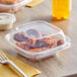Inline Plastics Safe-T-Chef 12 oz. Tamper-Resistant, Tamper-Evident Vented Square Hinged Container with Dome Lid - 264/Case