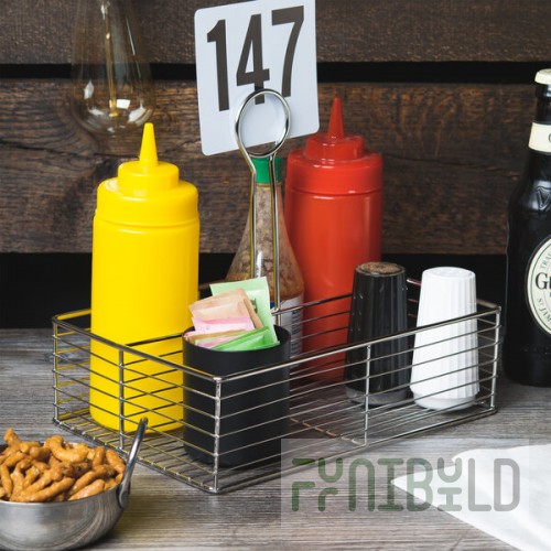 Clipper Mill by G.E.T. WB-900 2-Compartment Stainless Steel Rectangular Wire Caddy with Card Holder - 10