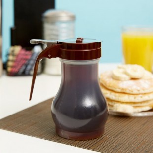 TableCraft PP410B 10 oz. Polypropylene Teardrop Syrup Dispenser with Brown ABS Top - 12/Pack TableCraft PP410B 10 oz. Polypropylene Teardrop Syrup Dispenser with Brown ABS Top - 12/Pack
