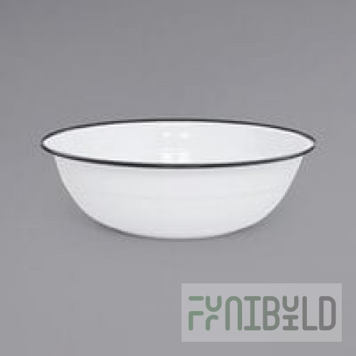 Crow Canyon Home V25GRY Vintage 8 Qt. White Round Enamelware Footed Basin with Gray Rolled Rim