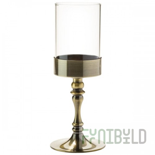 Hollowick 277AB Classic Antique Brass Candlestick Base with Clear Cylinder Shade