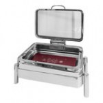 EcoBurner 7-Star Series EcoRock 8 Qt. Full Size Silver Rectangular Stainless Steel Waterless Chafer with Hinged Glass Lid EB15375G