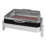 EcoBurner 7-Star Series EcoRock 8 Qt. Full Size Silver Rectangular Stainless Steel Waterless Chafer with Hinged Glass Lid EB15375G