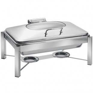 Eastern Tabletop 3945G/S 8 Qt. Rectangular Stainless Steel Chafer with Stand and Hinged Glass Dome Cover