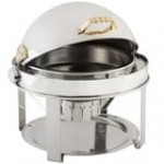 Bon Chef 12010G Elite Round 8 Qt. Dripless Round Stainless Steel with Gold Accents Roll Top Chafer with Contemporary Legs Bon Chef 12010G Elite Round 8 Qt. Dripless Round Stainless Steel with Gold Accents Roll Top Chafer with Contemporary Legs