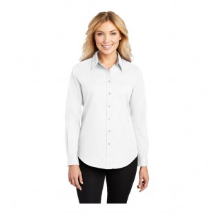 Port Authority L608 Women's Customizable White / Light Stone Long Sleeve Wrinkle-Resistant Easy-Care Dress Shirt - L