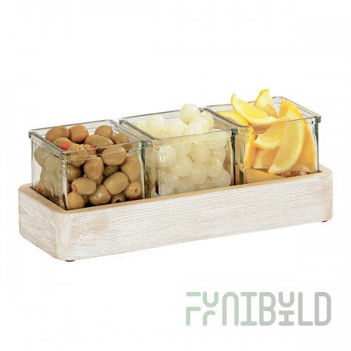 Cal-Mil Newport White-Washed Pine Wood Condiment Organizer with 3 Glass Jars - 12 3/4