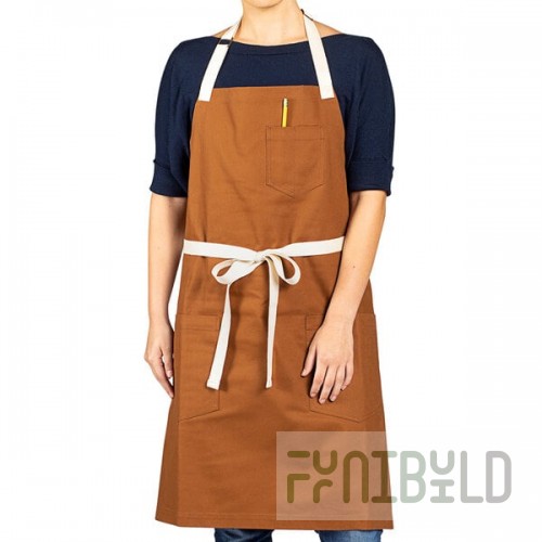 Uncommon Chef 3115 Walnut Customizable 100% Cotton Canvas Vibe Bib Apron with Natural Webbing and 3 Pockets - 34