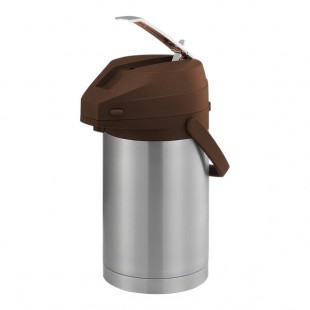 Service Ideas Color-Me-SVAC 2.5 Liter Brushed Stainless Steel Lined Airpot with Lever and Brown Top CTAL25BR