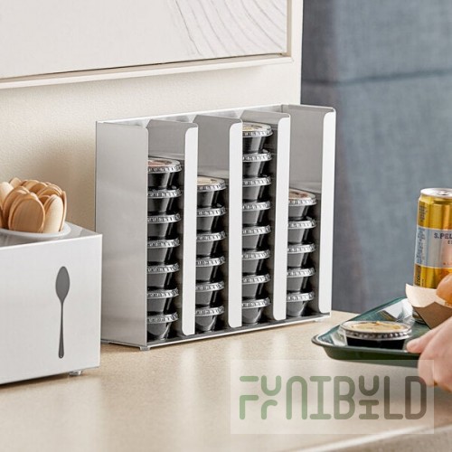 ServSense Adjustable 4-Section Stainless Steel Wall-Mount / Countertop 1.5 - 5.5 oz. Portion Cup / Lid Organizer