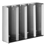 ServSense Adjustable 4-Section Stainless Steel Wall-Mount / Countertop 1.5 - 5.5 oz. Portion Cup / Lid Organizer