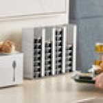 ServSense Adjustable 4-Section Stainless Steel Wall-Mount / Countertop 1.5 - 5.5 oz. Portion Cup / Lid Organizer