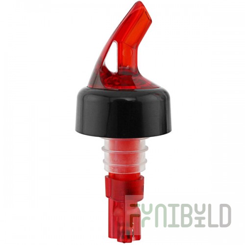 Franmara Bar-Pro 1 oz. Red Spout / Red Tail Measured Liquor Pourer with Collar 8755 BU - 12/Pack