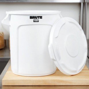 Rubbermaid® BRUTE 10 Gallon / 160 Cup White Round Ingredient Storage Bin with Lid