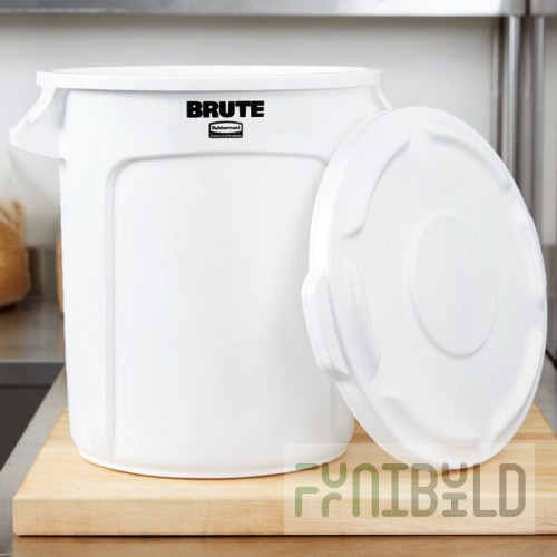 Rubbermaid® BRUTE 10 Gallon / 160 Cup White Round Ingredient Storage Bin with Lid