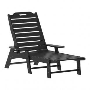 Flash Furniture Monterey Black Adjustable Polyethylene Adirondack Chaise Lounge with Cup Holder Flash Furniture Monterey Black Adjustable Polyethylene Adirondack Chaise Lounge with Cup Holder