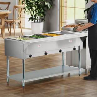 Advance Tabco HF-4E-240 Four Pan Electric Steam Table with Undershelf - Open Well, 208/240V