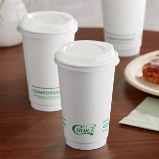 EcoChoice 16 oz. Smooth Double Wall White Compostable Paper Hot Cup and PLA Lid - 50/Case