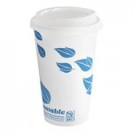 EcoChoice 16 oz. Smooth Double Wall White Compostable Paper Hot Cup and PLA Lid - 50/Case