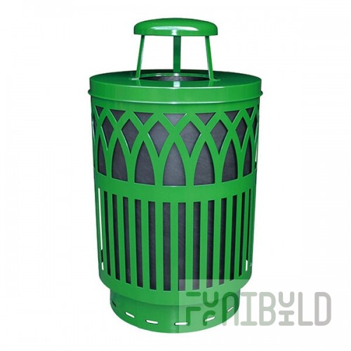 Witt Industries COV40P-RC-GN Covington 40 Gallon Green Steel Round Outdoor Decorative Trash Can with Rain Cap Lid