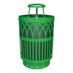 Witt Industries COV40P-RC-GN Covington 40 Gallon Green Steel Round Outdoor Decorative Trash Can with Rain Cap Lid Witt Industries COV40P-RC-GN Covington 40 Gallon Green Steel Round Outdoor Decorative Trash Can with Rain Cap Lid