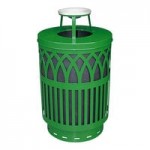 Witt Industries COV40P-RC-GN Covington 40 Gallon Green Steel Round Outdoor Decorative Trash Can with Rain Cap Lid Witt Industries COV40P-RC-GN Covington 40 Gallon Green Steel Round Outdoor Decorative Trash Can with Rain Cap Lid