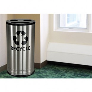Ex-Cell Kaiser RC-1528-3 SS 14 Gallon Stainless Steel Round Smiley 3 Stream Recycling Bin