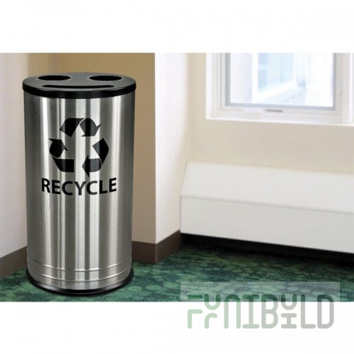 Ex-Cell Kaiser RC-1528-3 SS 14 Gallon Stainless Steel Round Smiley 3 Stream Recycling Bin