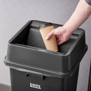 Lavex 19 / 23 Gallon Black Square Trash Can Drop Shot Lid