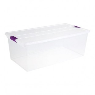 Sterilite ClearView 27.5 Gallon Clear Latch Box with Sweet Plum Handle Lid 17641704 - 4/Case