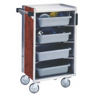 Lakeside 890RM Medium-Duty Stainless Steel Enclosed Bussing Cart with Ledge Rods and Red Maple Finish - 17 5/8 Lakeside 890RM Medium-Duty Stainless Steel Enclosed Bussing Cart with Ledge Rods and Red Maple Finish - 17 5/8