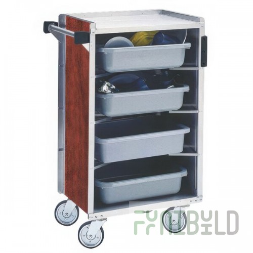 Lakeside 890RM Medium-Duty Stainless Steel Enclosed Bussing Cart with Ledge Rods and Red Maple Finish - 17 5/8