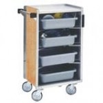 Lakeside 890RM Medium-Duty Stainless Steel Enclosed Bussing Cart with Ledge Rods and Red Maple Finish - 17 5/8