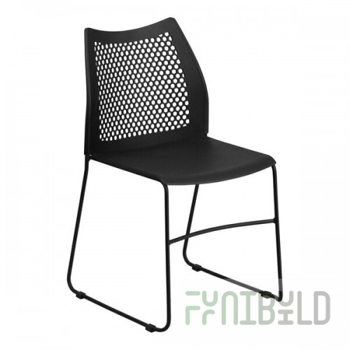 Flash Furniture Hercules Black Ventilated Contoured Stacking Chair with Black Sled Base